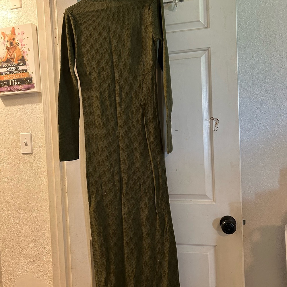 Zara Olive Green Long Sleeve Ribbed Maxi Dress - Picture 3 of 3